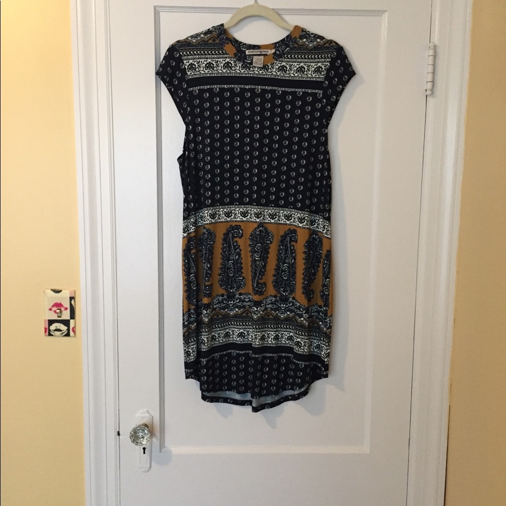 Novella Royale Blue White Tan Paisley Dress Sz l